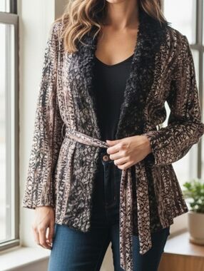 Alberto Makali Multicolored Snake Patterned Belted Blazer Jacket Size M